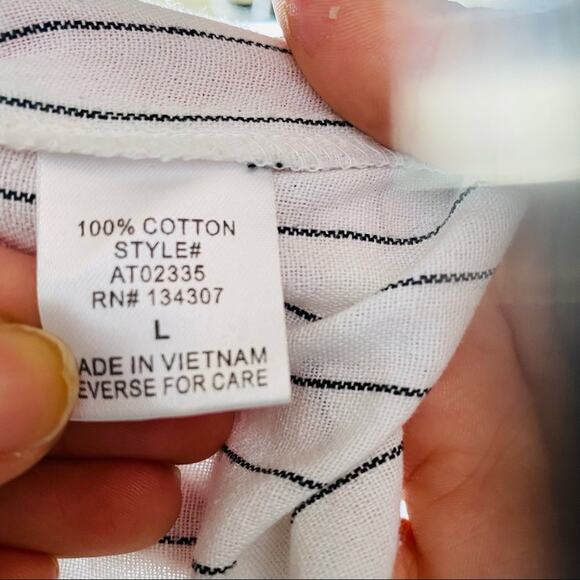 LUMIERE Black White Pin Stripes Cold Off Shoulder Tank Top Shirt Blouse L - Picture 7 of 9